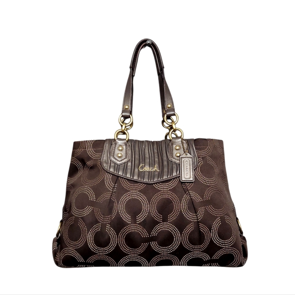 Coach Ashley Dotted Op-Art Jacquard & Leather Shoulder Bag A Vintage Classic EUC